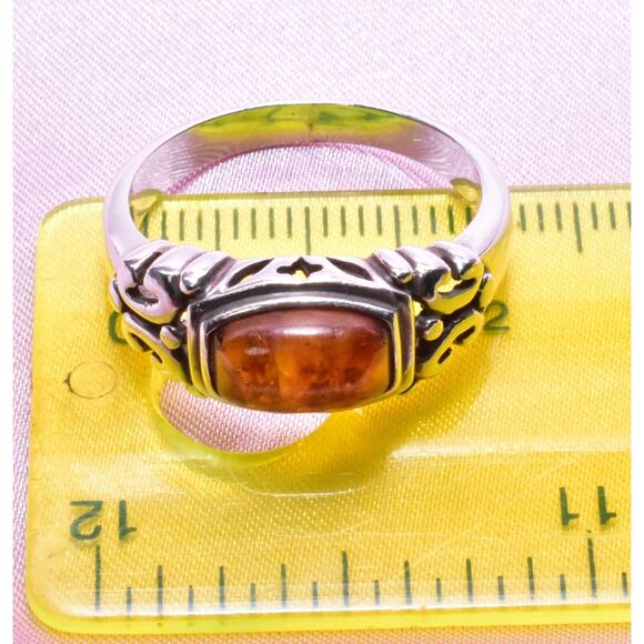 VTG Sterling Silver Amber Gemstone Damask Floral Motif Ring Approximate Size 9 - Picture 7 of 16
